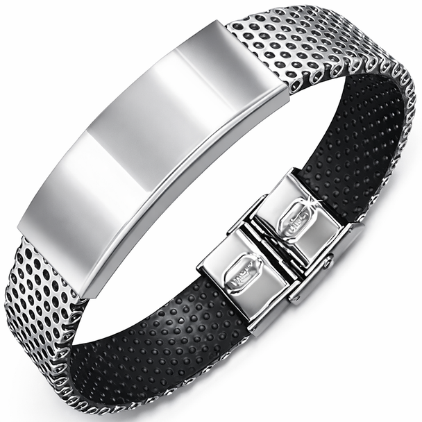 Personalized Stainless Steel & Rubber Bracelet – FREE Engraving