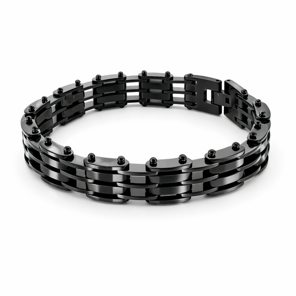 Black Stainless Steel Link Bracelet for Men – Modern Heavy Chain Design
