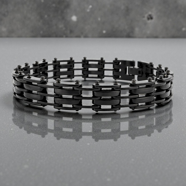 Black Stainless Steel Link Bracelet for Men – Modern Heavy Chain Design