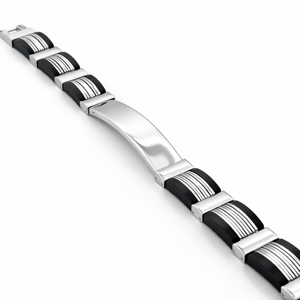 Personalized Stainless Steel & Rubber ID Bracelet for Men