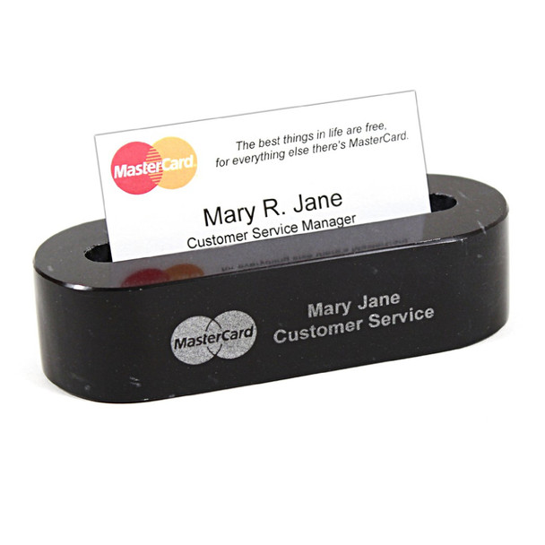 Personalized Black Marble Business Card Holder – Custom Engraved Desk Card Stand