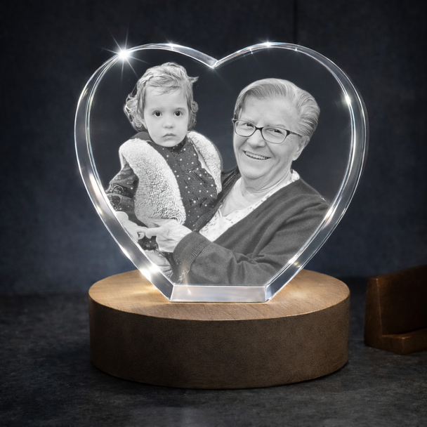 Personalized Heart Shape Crystal with Custom Engraved Photo – 3D Laser Photo Gift