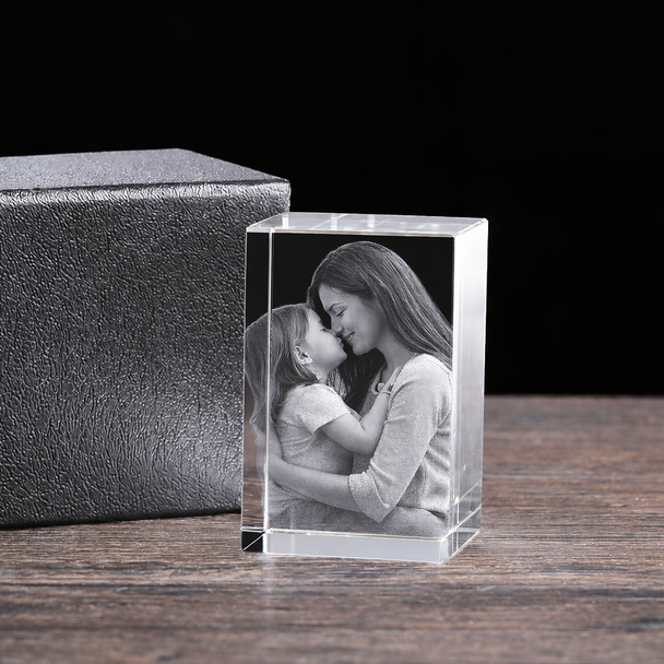 Personalized 3D Photo Crystal – Custom Laser Engraved Rectangle Crystal Keepsake Gift