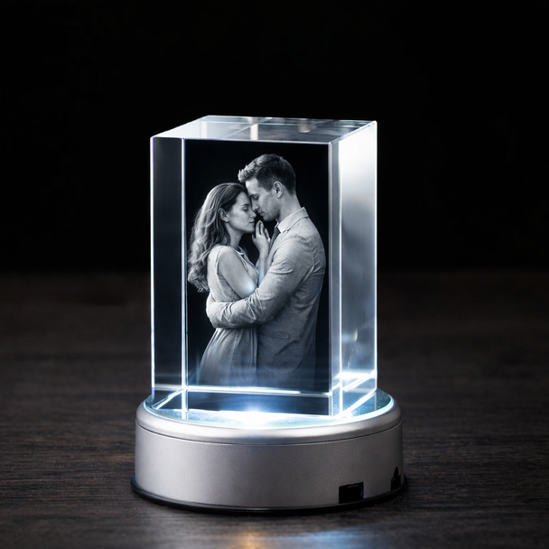 Personalized 3D Photo Crystal – Custom Laser Engraved Rectangle Crystal Keepsake Gift