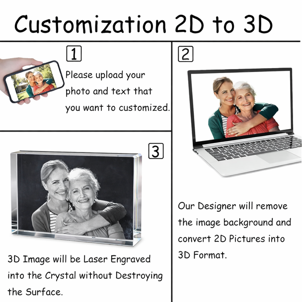 Personalized 3D Photo Crystal Rectangle – Custom Laser Engraved Family Keepsake Gift