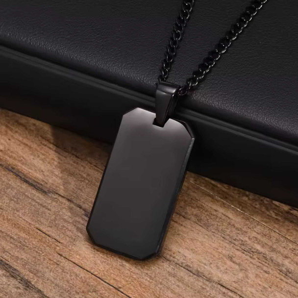 Personalized Black Dog Tag Necklace, Custom Engraved Free