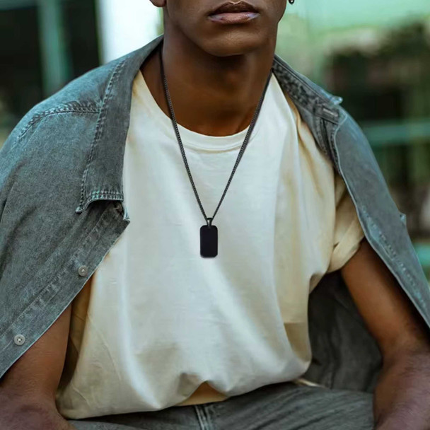 Personalized Black Dog Tag Necklace, Custom Engraved Free