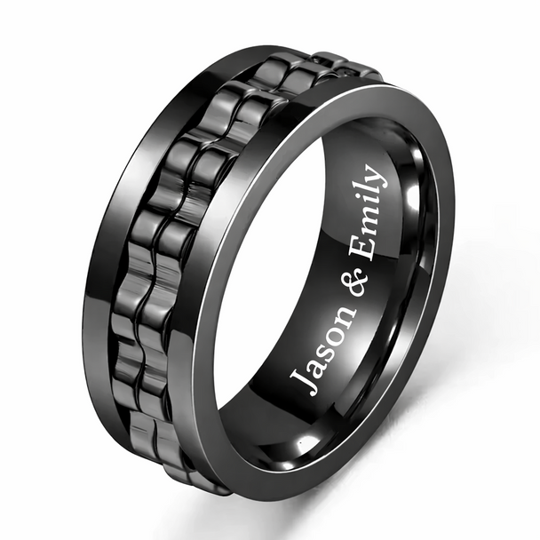 Personalized Stainless Steel Spinner Ring – Custom Engraved