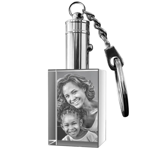 Personalized 3D Crystal Photo Keychain with LED Light – Custom Engraved Picture
