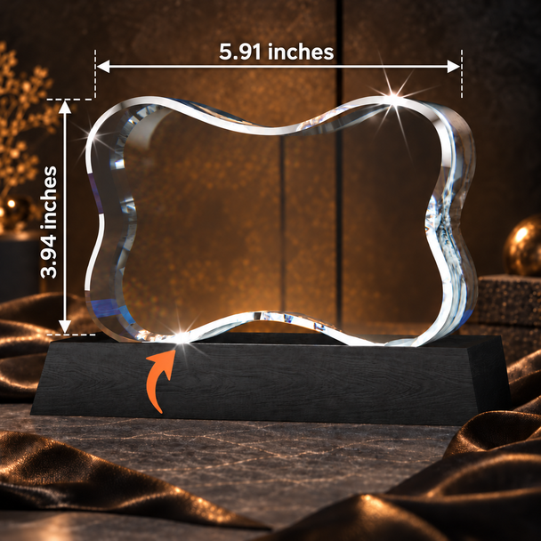 Personalized Dog Bone-Shaped Photo Crystal with LED Light Base – Custom Pet Memorial Gift