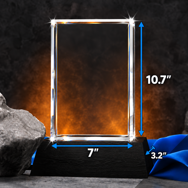Personalized 3D Photo Crystal Rectangle – Tall Custom Laser-Engraved Keepsake with LED Light Base