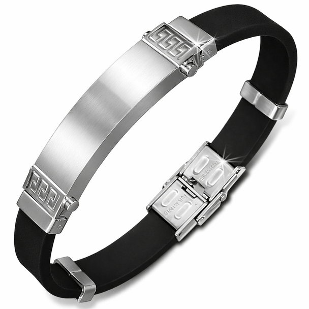  Personalized Stainless Steel With Rubber ID Bracelet