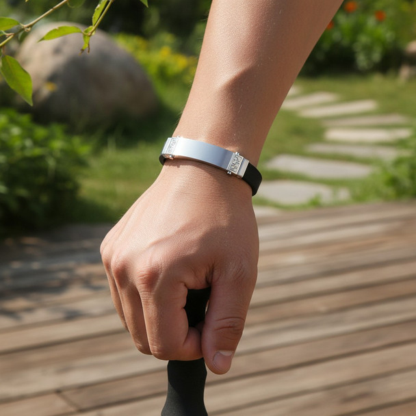  Personalized Stainless Steel With Rubber ID Bracelet