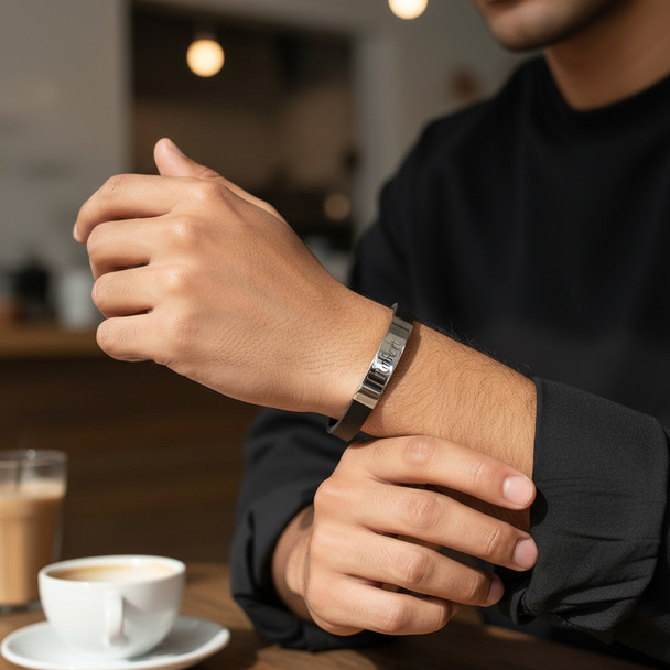 Stainless Steel with Genuine Dark Brown Leather ID Bracelet