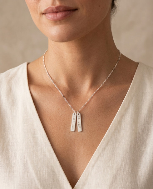 Sterling Silver Double Vertical Name Bar Pendant