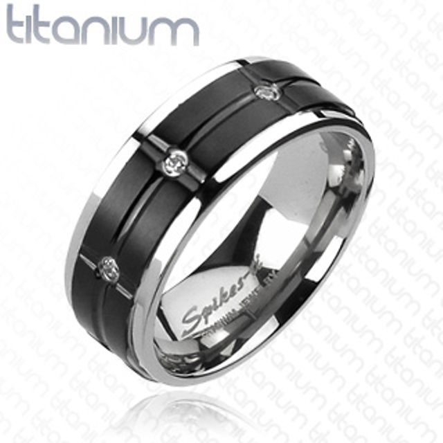 Personalized Solid Titanium Ring Black IP with MultiCZs