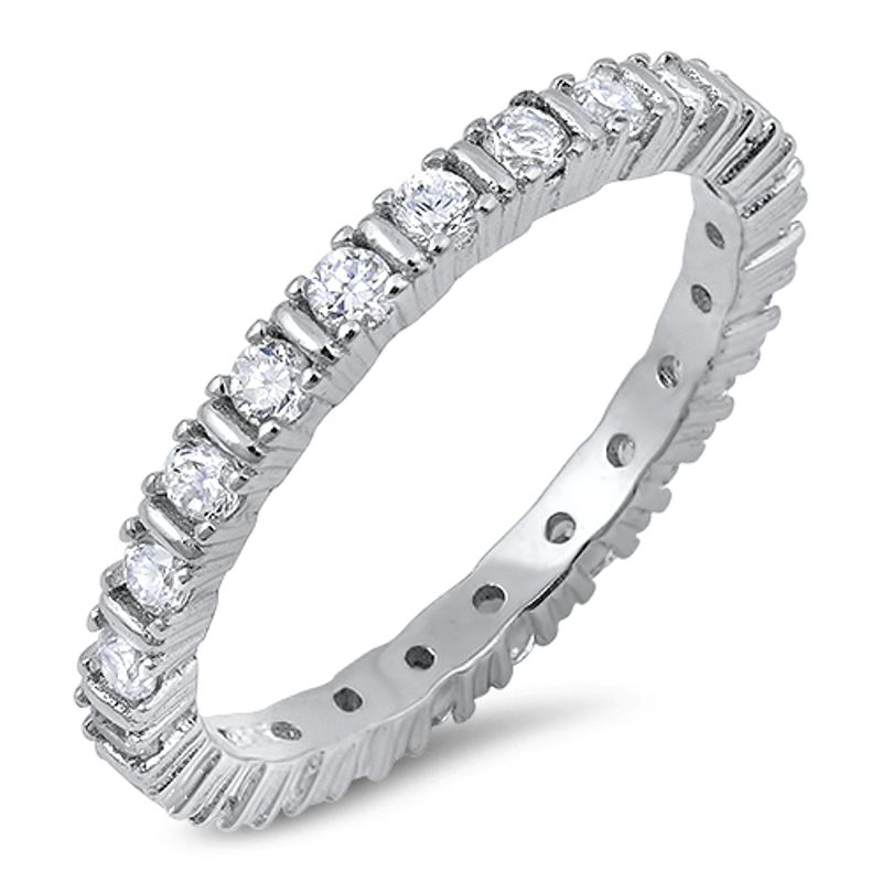 Sterling Silver 925 STACKABLE ETERNITY CLEAR CZ BAND DESIGN RING 3MM SIZES 5-12 