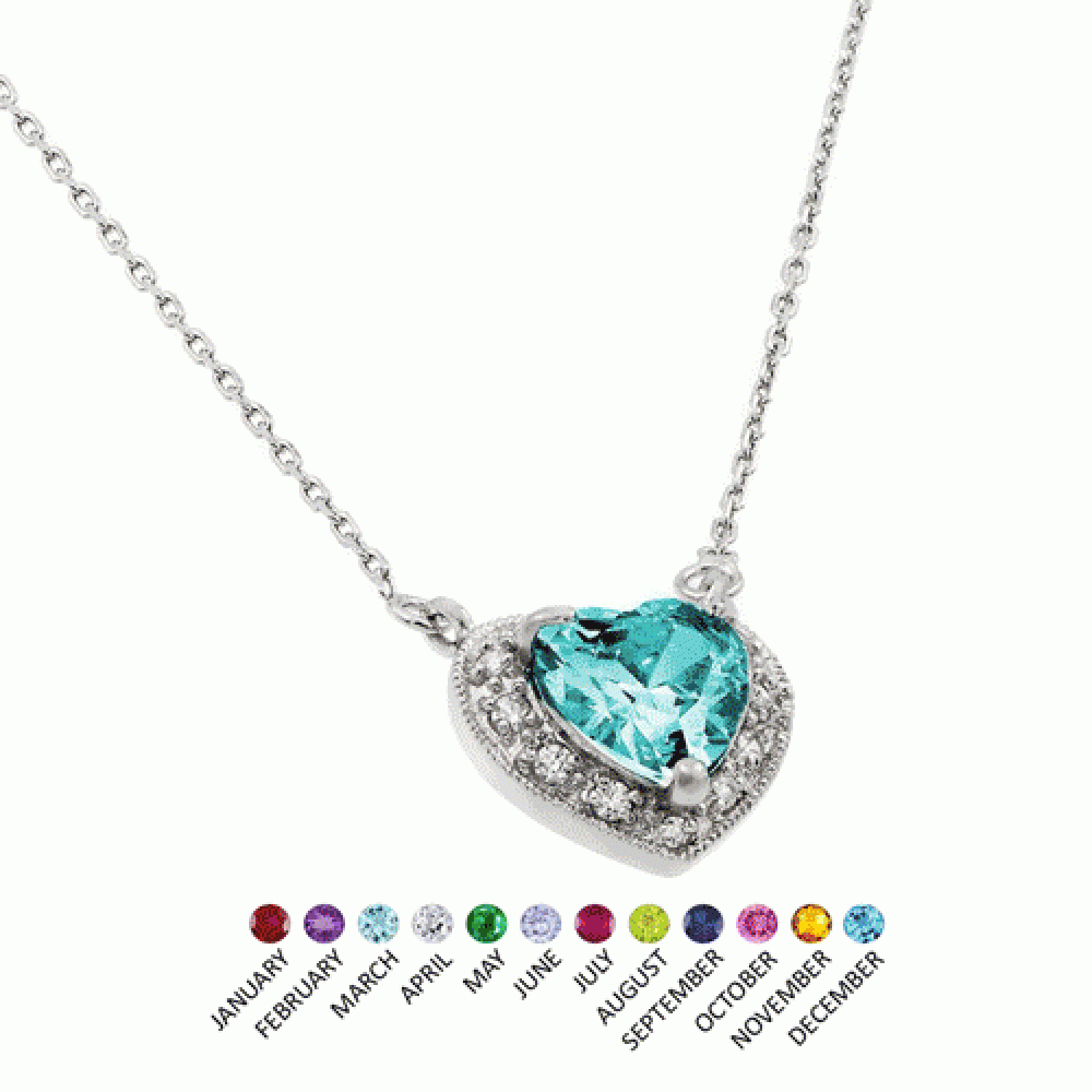 Quality .925 Sterling Silver Rhodium Plated Birthstone Pendant Necklace