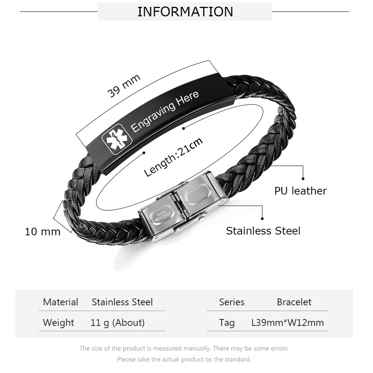 Personalized Braided Medical ID Bracelet with PU Leather - ForeverGifts.com