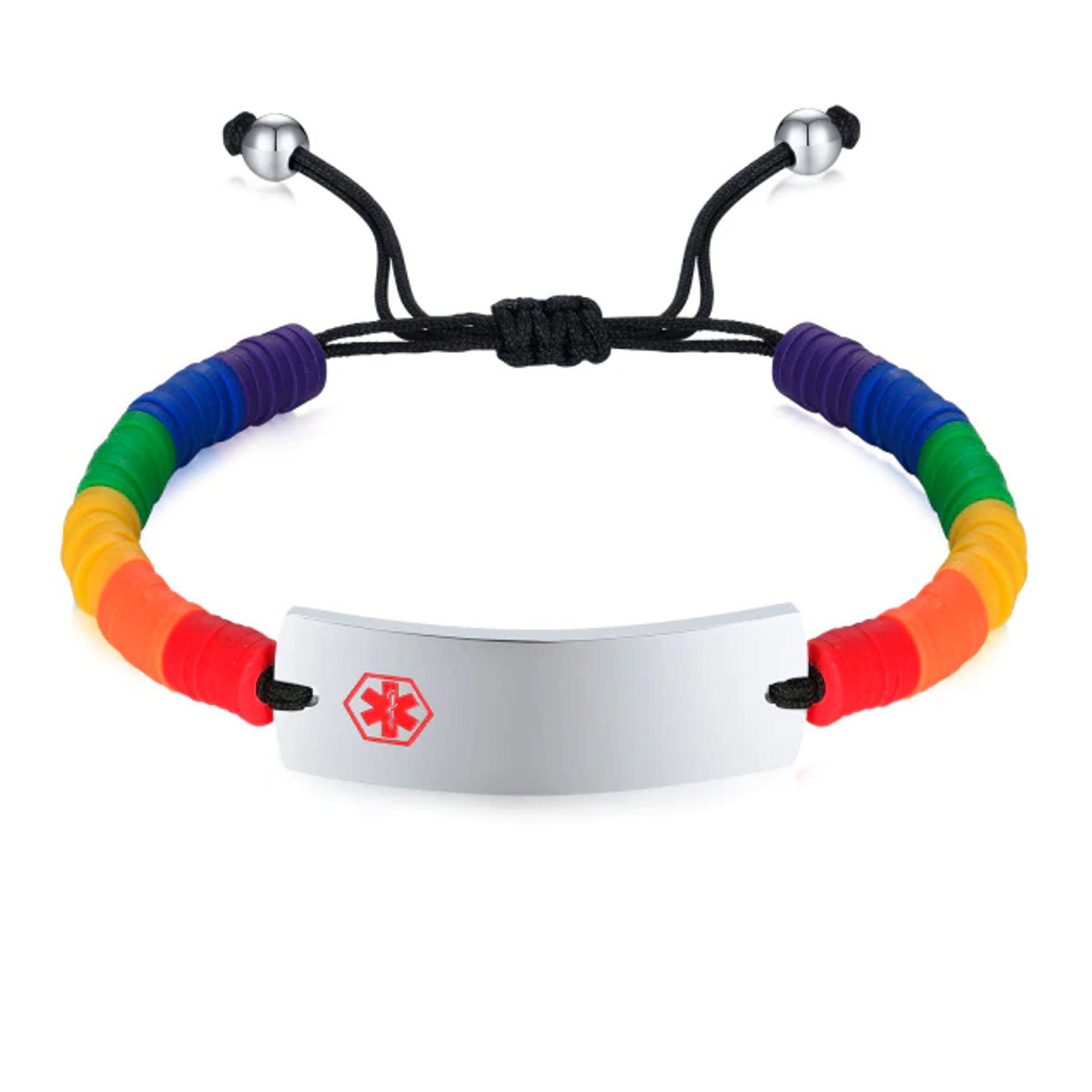 Personalized Braided Silicone Adjustable Rainbow Medical ID Bracelet
