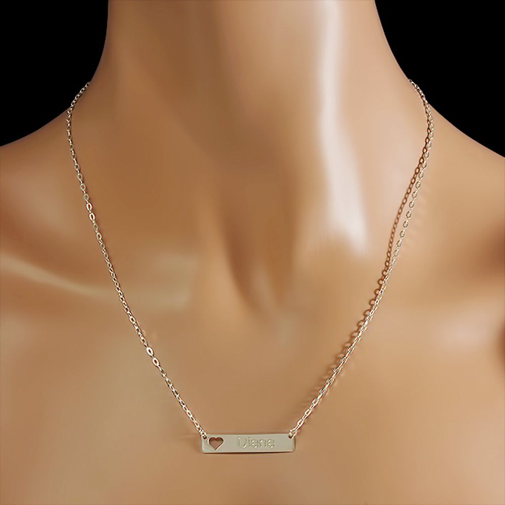 Name Bar Necklace with Heart