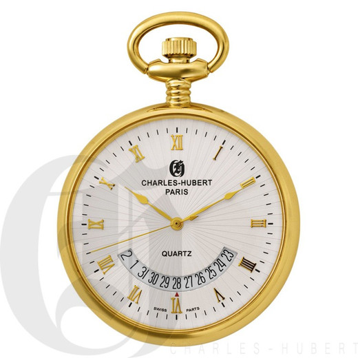 GoldPlated Open Face Quartz Charles Hubert Pocket Watch