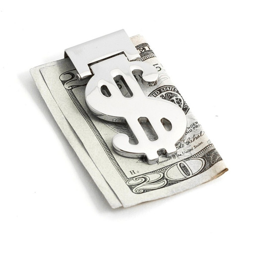 Hinged Dollar Sign Stainless Steel Business Card and Money Clip