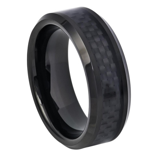 High Polished Black IP Plated with Carbon Fiber Inlay Tungsten Ring ...