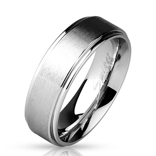 6mm Stepped Edges Brushed Finish Stainless Steel Classic Ring ...