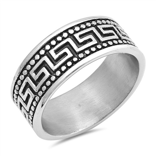 9mm Stainless Steel Ring with Greek Key Design - ForeverGifts.com