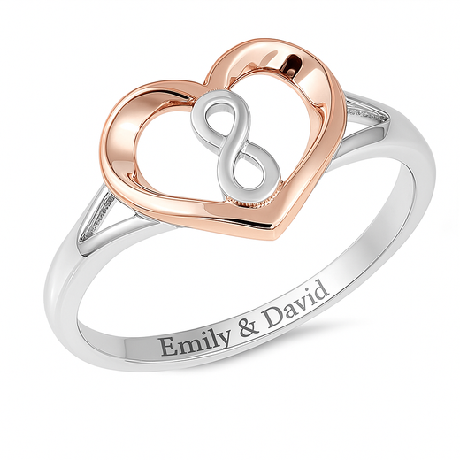 Personalized Sterling Silver Two Tone Heart and Infinity Ring ...