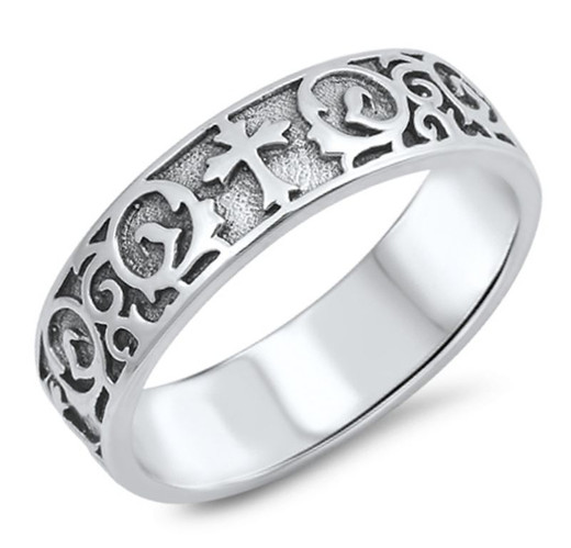 Personalized 7 mm Sterling Silver Cross Design Ring - ForeverGifts.com