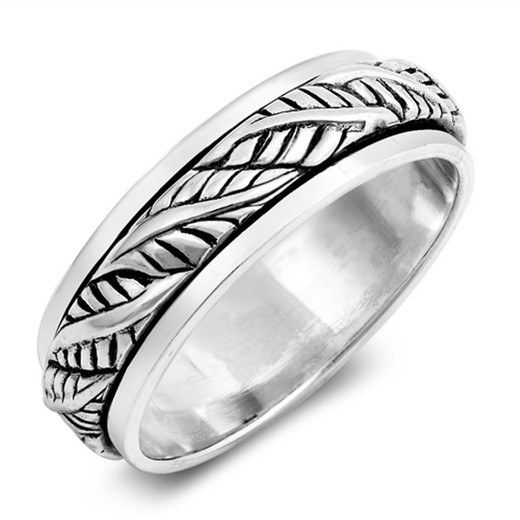 12mm Personalized Sterling Silver Spinner Ring with Leaves Design ...