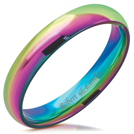INRENG Women's Stainless Steel Rainbow Ring - 3mm Wide Sandblast Wedding Band, Stackable - View #12