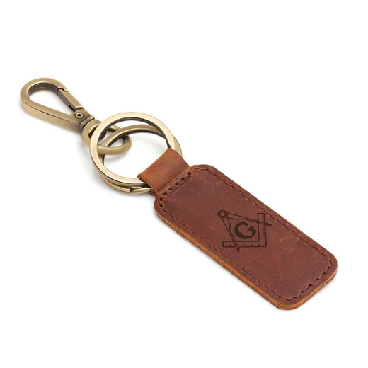 Personalized Genuine Leather Rectangle Masonic Symbol Keychain Free ...
