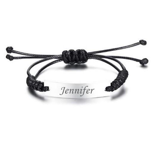 Personalized Adjustable Black Braided with Stainless Steel ID Bracelet ...