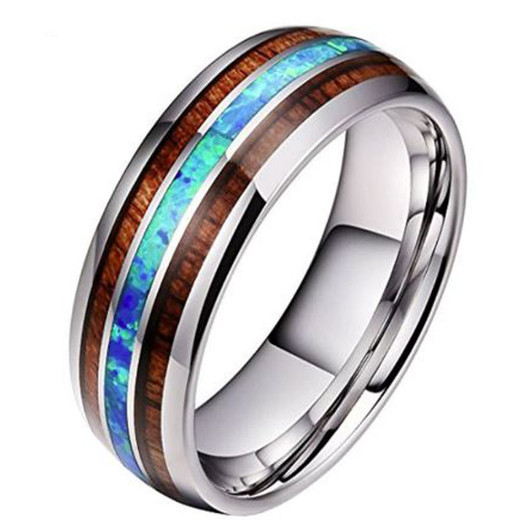 Quality Personalized 8mm Wood Inlay Stainless Steel Ring