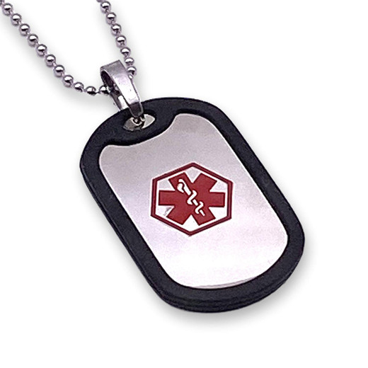 Stainless Steel with Rubber Medical ID Dog tag with chain