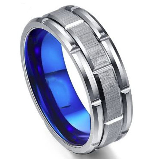 Personalized Stainless Steel 8mm Two Tone Blue Ring - ForeverGifts.com