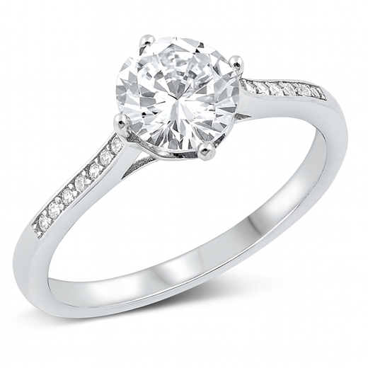 Personalized Genuine .925 Sterling Silver Ring With Clear CZ