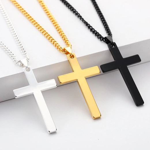 Men’s Pendant with Chain- Large Stainless Steel Cross Pendant