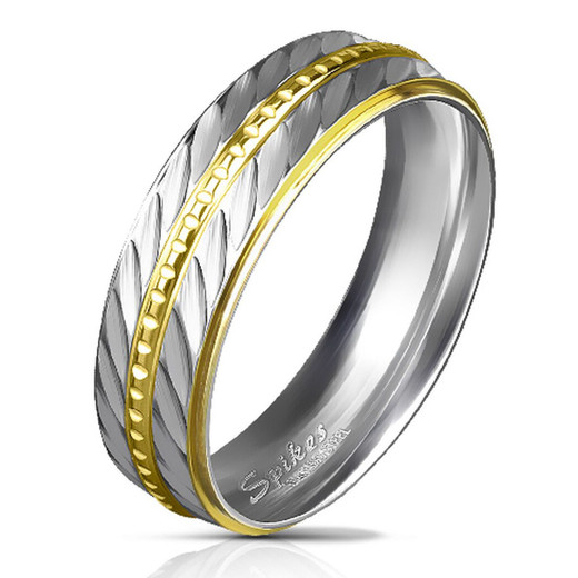 Personalized Two Tone Stainless Steel Ring with Diagonal Deep Cut Edges ...