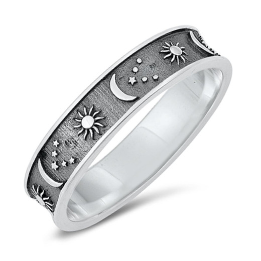 Personalized Genuine 925 Sterling Silver Sun, Moon, and Stars ring ...