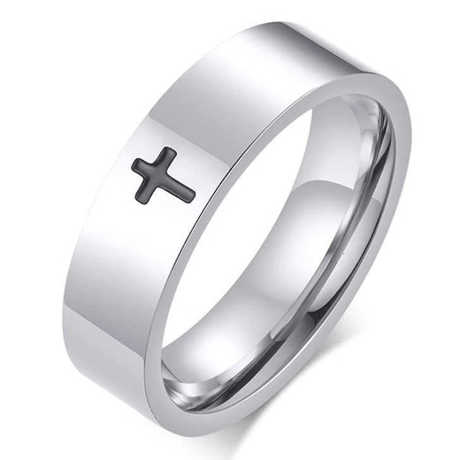 Personalized Quality Stainless Steel 6mm Cross Ring - ForeverGifts.com