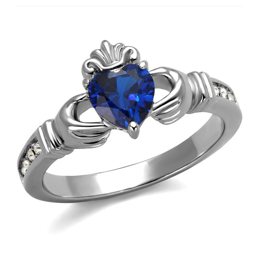 Personalized Quality Stainless Steel Claddagh Ring with Blue Stone ...