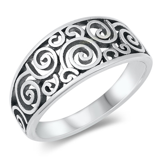 Personalized 925 Sterling Silver Spirals Oxidized Plain Ring ...