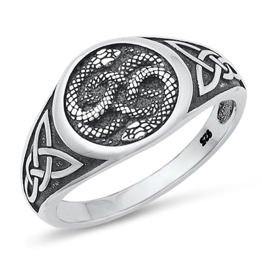 925 Oxidized Sterling Silver Celtic Snakes Ring - ForeverGifts.com