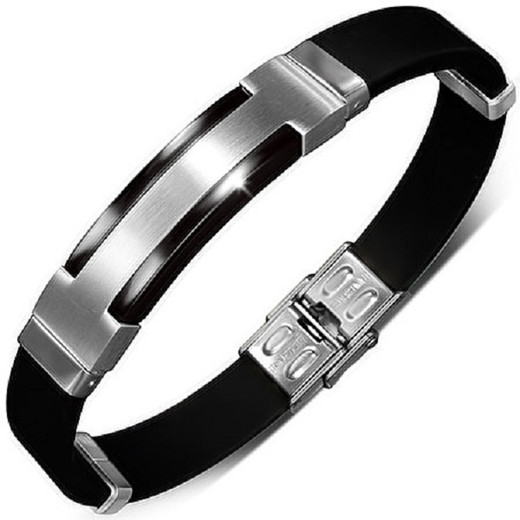 Black Rubber w/ Stainless Steel 2-tone Bracelet - ForeverGifts.com