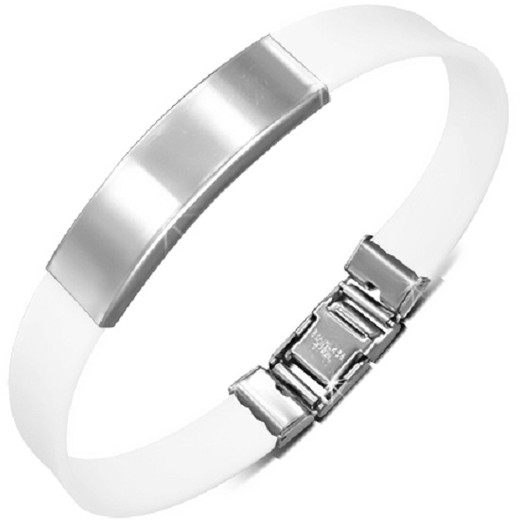 Stainless Steel With White Rubber Bracelet Free Engraving