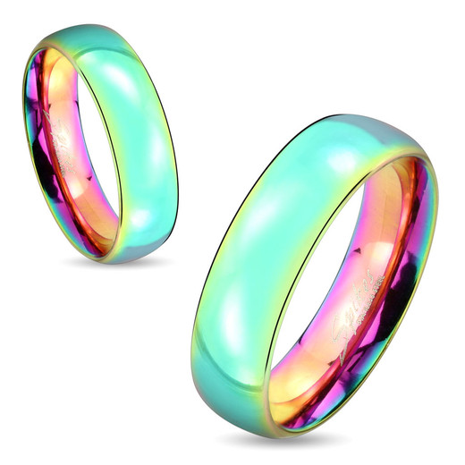 6mm Rainbow Stainless Steel Couple Ring - Free Engraving